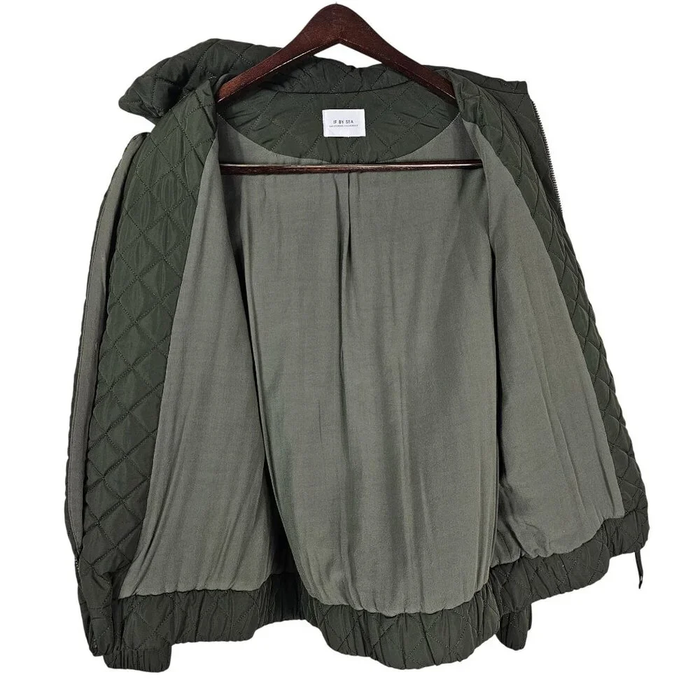 Anthropologie If By Sea Quilted‎ Bomber Jacket XS Olive Full Zip Outdoor Preppy